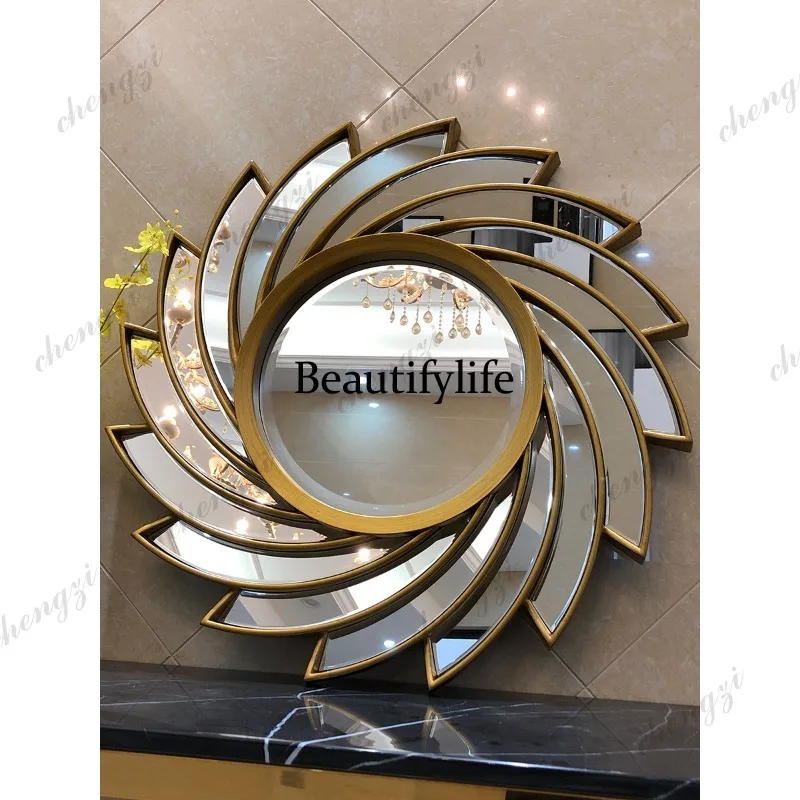 European luxury living room entrance decorative wall mirror sample room background wall fireplace mirror