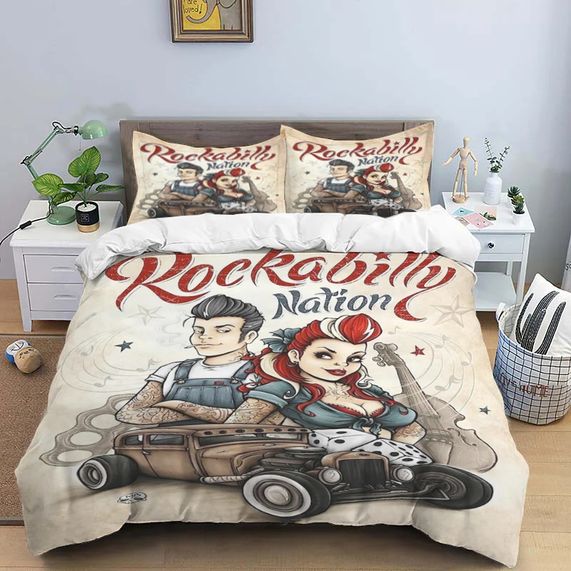 

R-Retro rock hip hop music fashion trend print three piece set suitable for children or adults quilt cover pillowcase bedding