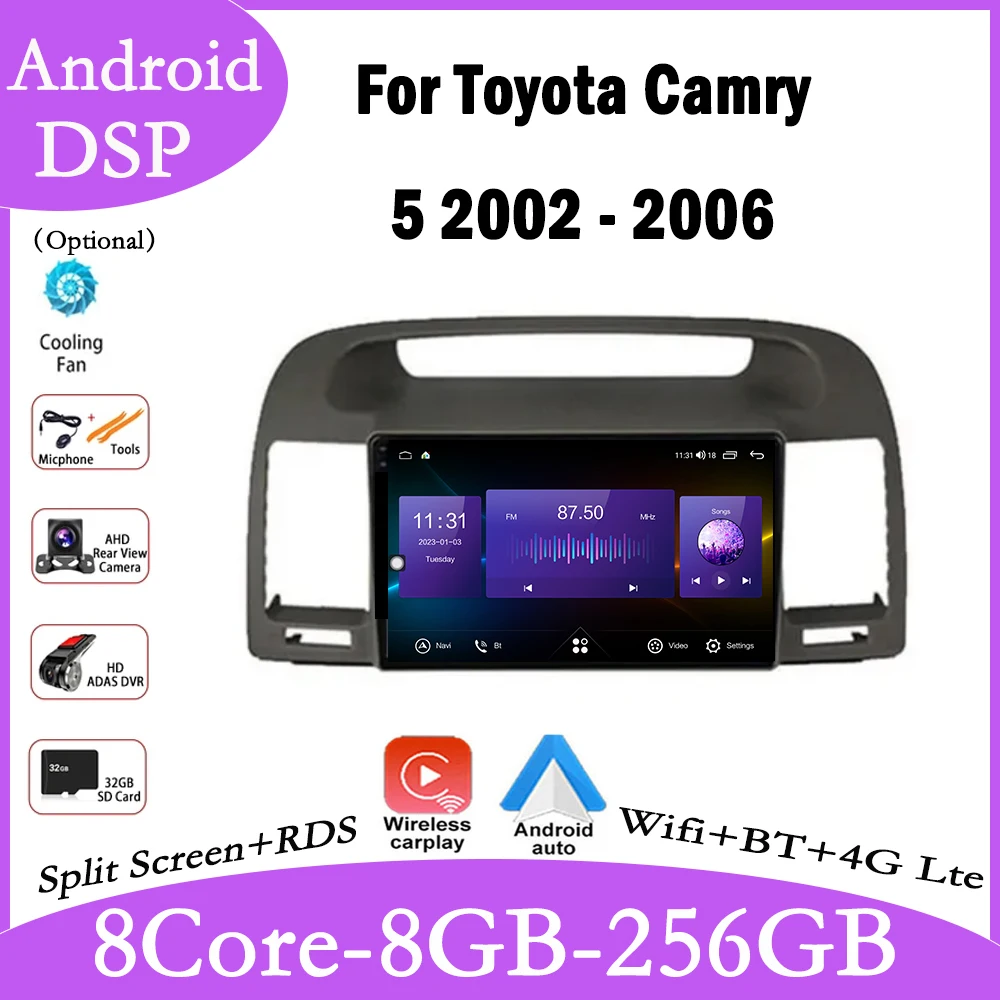 

Android 14 для Toyota Camry 5 2002-2006 автомобильный радиоприемник Carplay видео GPS мультимедийная навигация авторадио плеер аудио