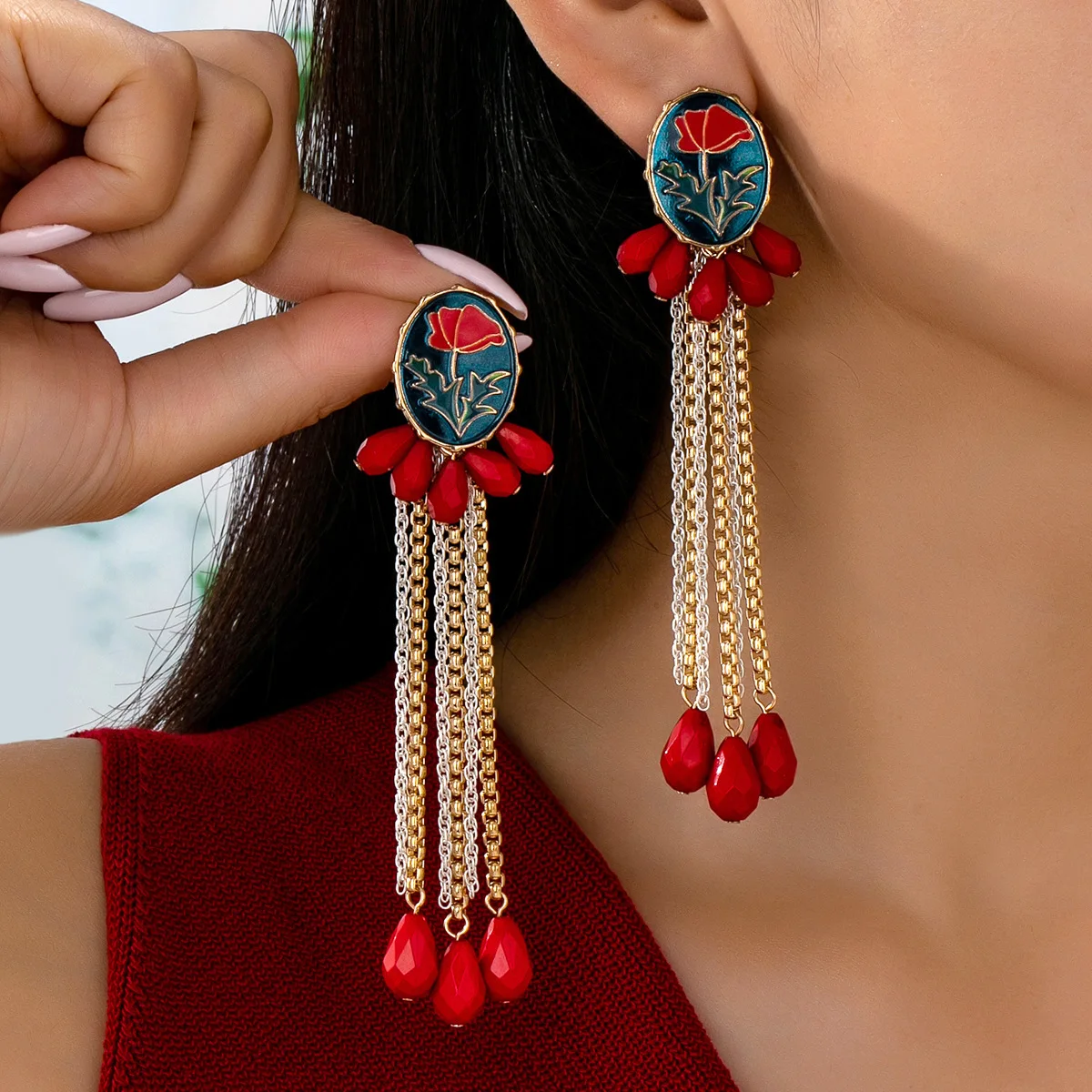 

Винтажные разноцветные серьги с кисточками и цветочным узором для женской повседневной носки и вечеринок, модные ювелирные изделия, подарок, горячая распродажа