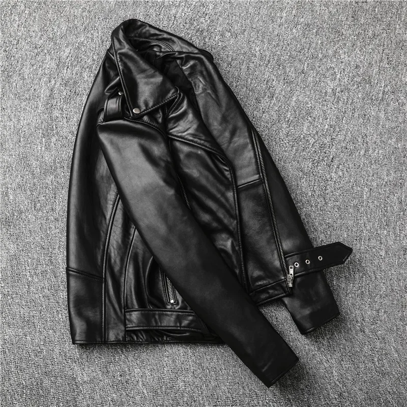 Classical Perfecto Jacket Motorcycle leather Jacket Men 100% Natural Sheepskin Men Black Genuine Leather Coat Slim Moto Jacket