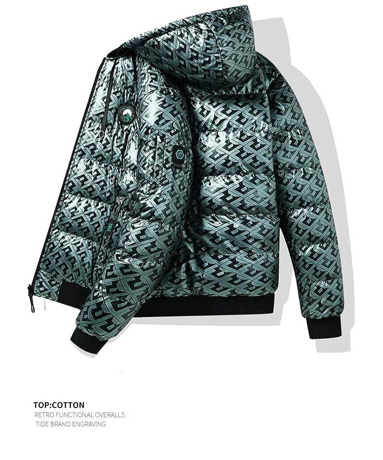 Gorasion New Men Thick Cotton Padded Clothes Autumn Winter Can Be Worn on Both Sides Printed Warm Jackets Hooded Down Jacket