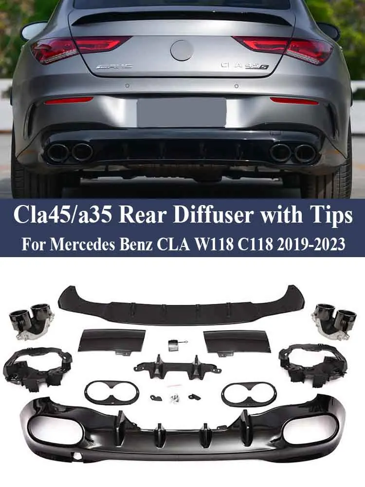 Rear Diffuser Bumper With Exhaust Pipe Tips Car Auto Part CLA45 CLA35 For Mercedes Benz CLA W118 C118 X118 AMG Line 2019-2023