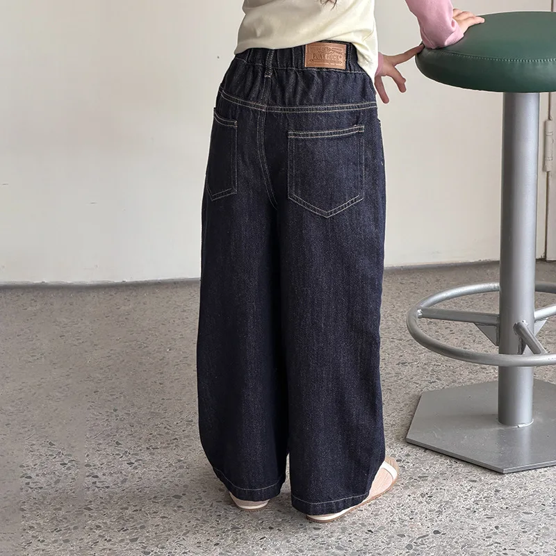 Children's Pants Girls' Fashionable and Versatile Contrasting Colors Bright Lines Soft Denim Labeled Jeans view 2