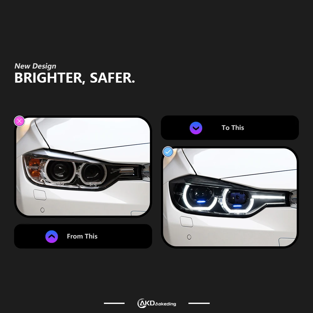 

Комплект из 2 фар AKD для BMW F30 2012-2019 (318i, 320i, 325i, 328i, 330i, 335i) с функцией «Ангельские глазки» и ДХО, автомобильные аксессуары