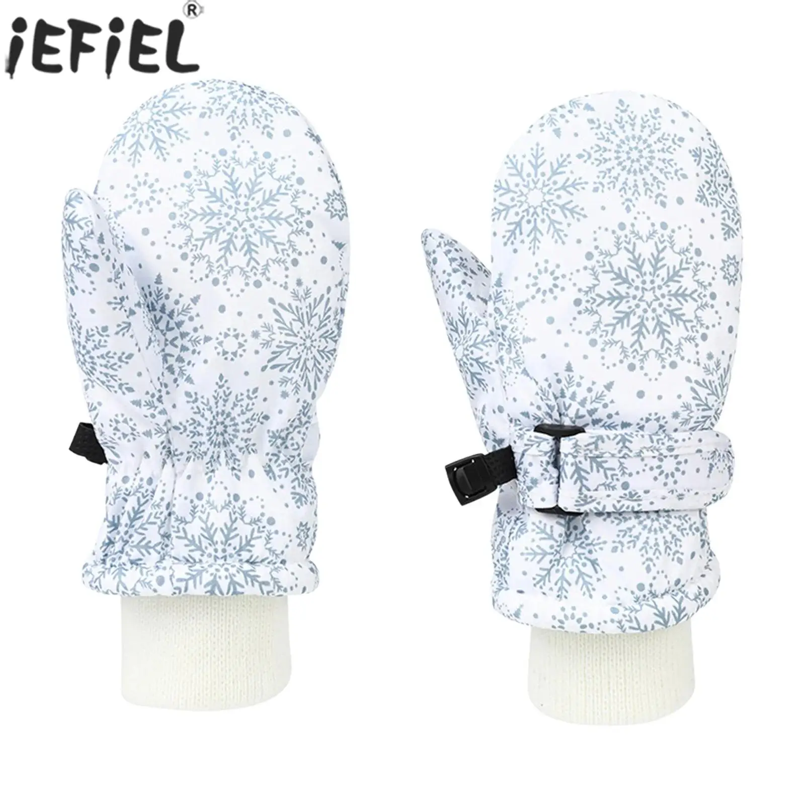 

Children 1 Pair Warm Ski Gloves Cute Print Fleece-Lined Thickened Waterproof Windproof Mittens Skiing Costume Accessory Snowsuit