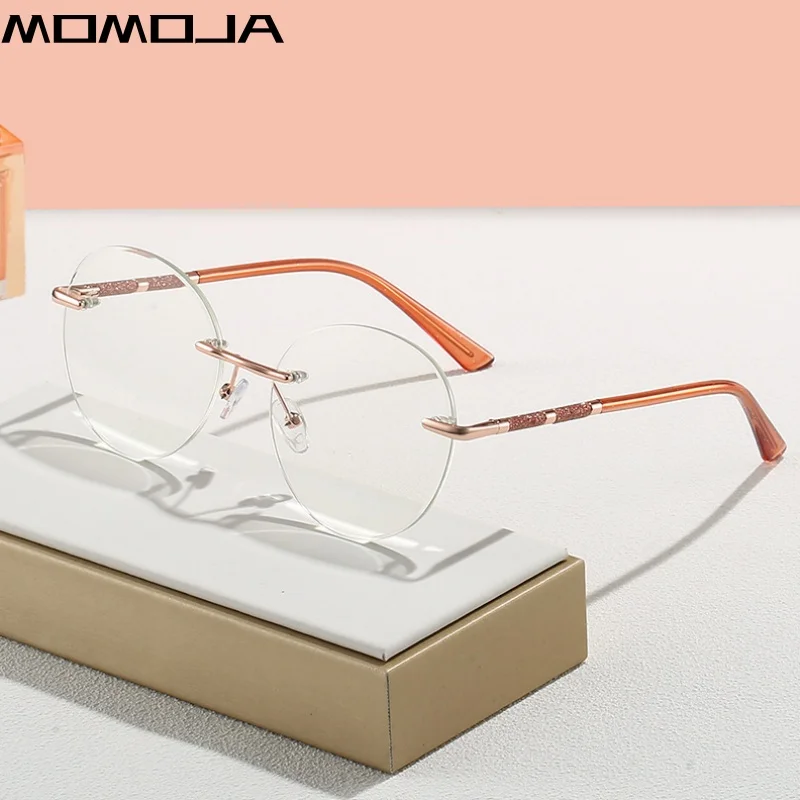 

MOMOJA Vintage Titanium Rimless Eyeglasses Frames Men 2025 Round Prescription Myopia Rimless Glasses Women Luxury Eyewear 23009