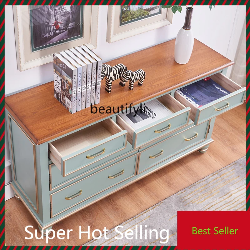 

A71 American-Style 7-Drawer Cabinet Solid Wood Drawer Painted Hallway Storage Cabinet Bedroom High TV Cabinet
