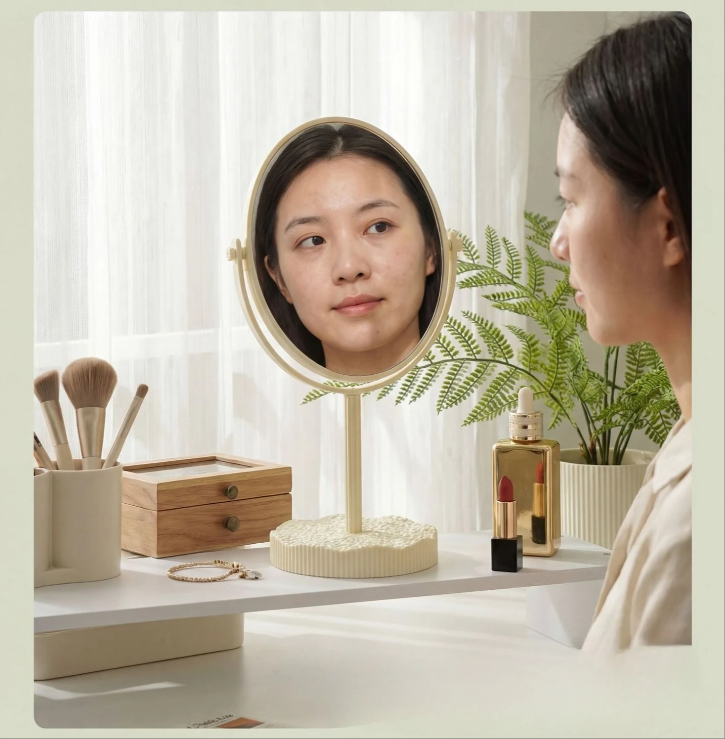 Vintage Double Sided Desktop Mirror High Definition Stable Base Advanced Sense Makeup Mirror for Bedroom Living Room Dresser
