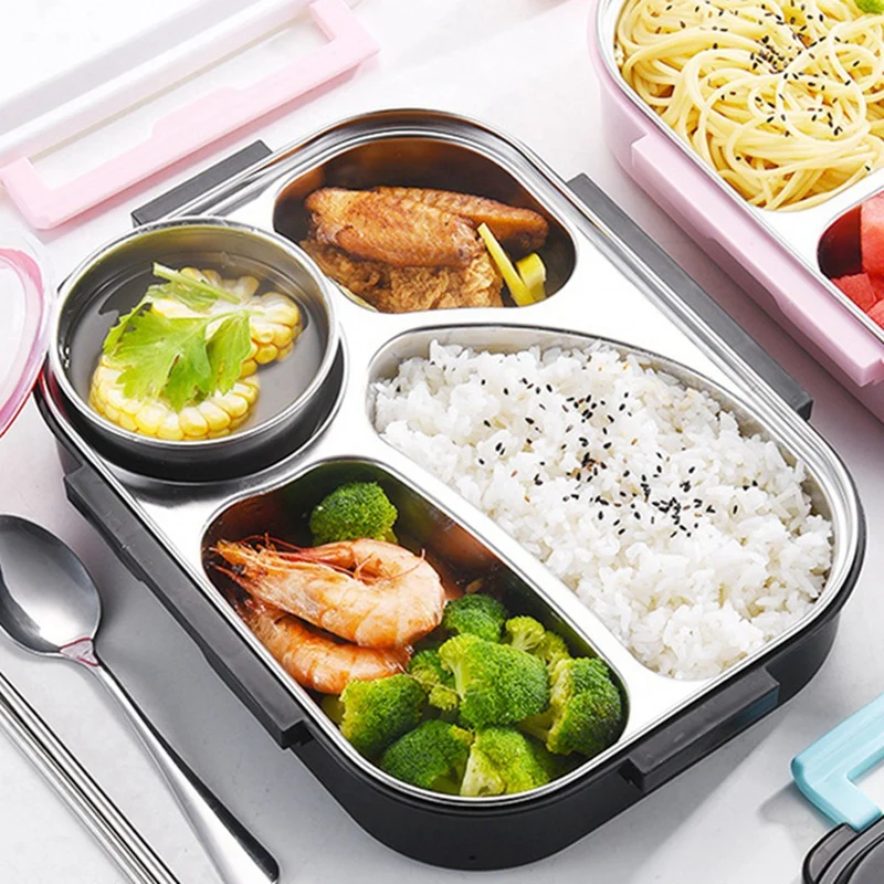 1Set Children Food Storage Insulated Lunch Container Box Breakfast Bento Case With Soup Cup Breakfast Bento Case Yellow
