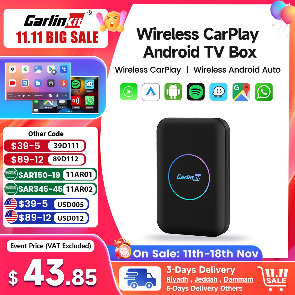 Carlinkit Carplay Ai Box Wireless Carplay Android Auto Android 10 4-Core CPU 32GB WIFI Ondersteuning Support IPTV Youtube