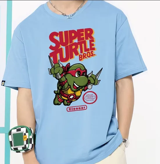 Nickelodeon Frühling und Sommer Ninja Turtles Print Nick T-Shirt aus reiner Baumwolle für Kinder – großes, trendiges Oberteil