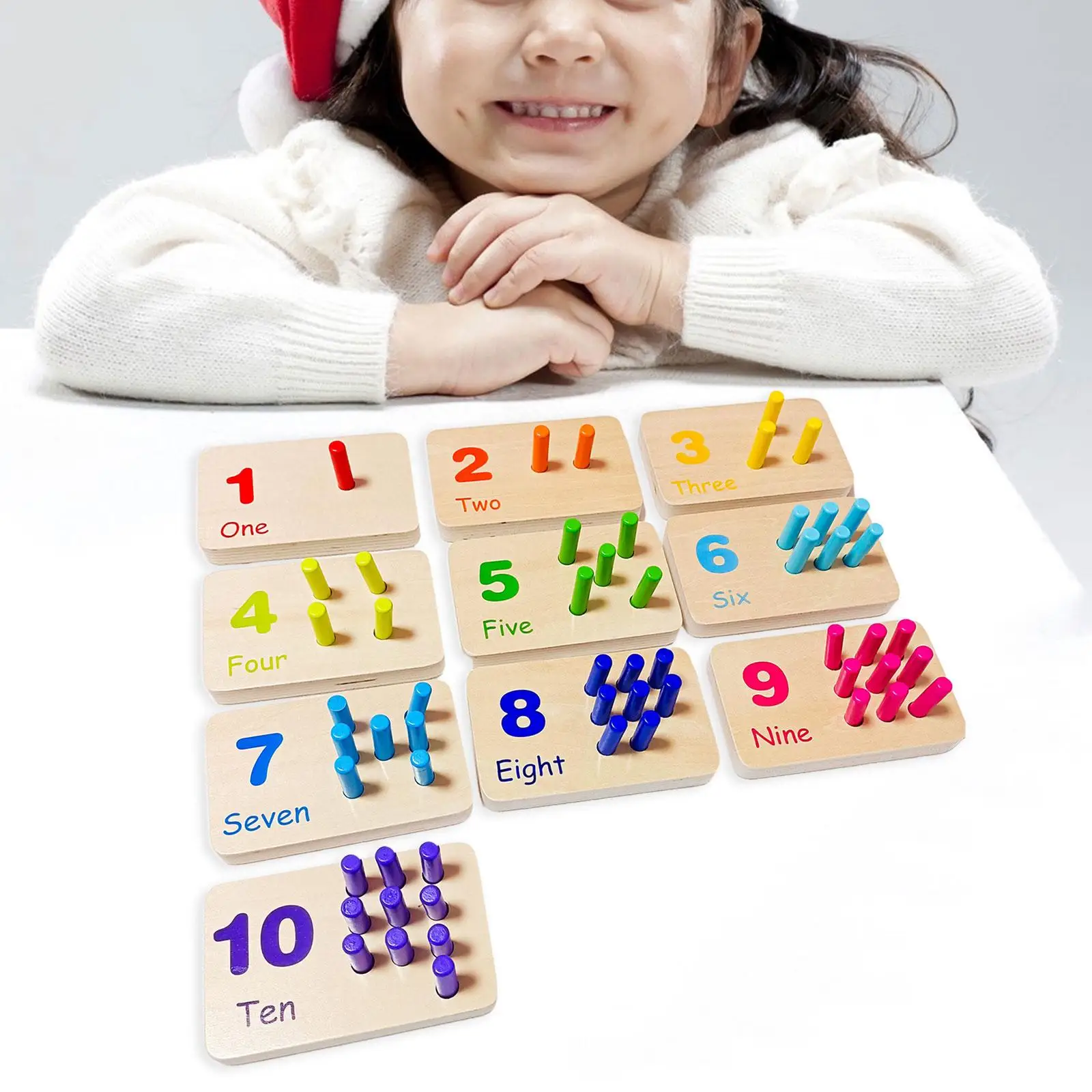 Wooden Counting Number Peg Board Math Manipulatives Materials for Toddler