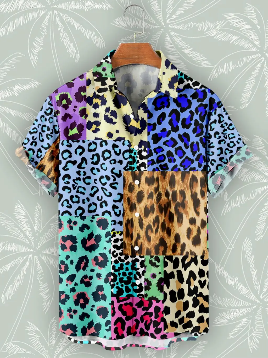 Camisa hawaiana de playa con retazos de leopardo para Hombre, camisas de manga corta de gran tamaño, estilo callejero, Ropa informal, moda de