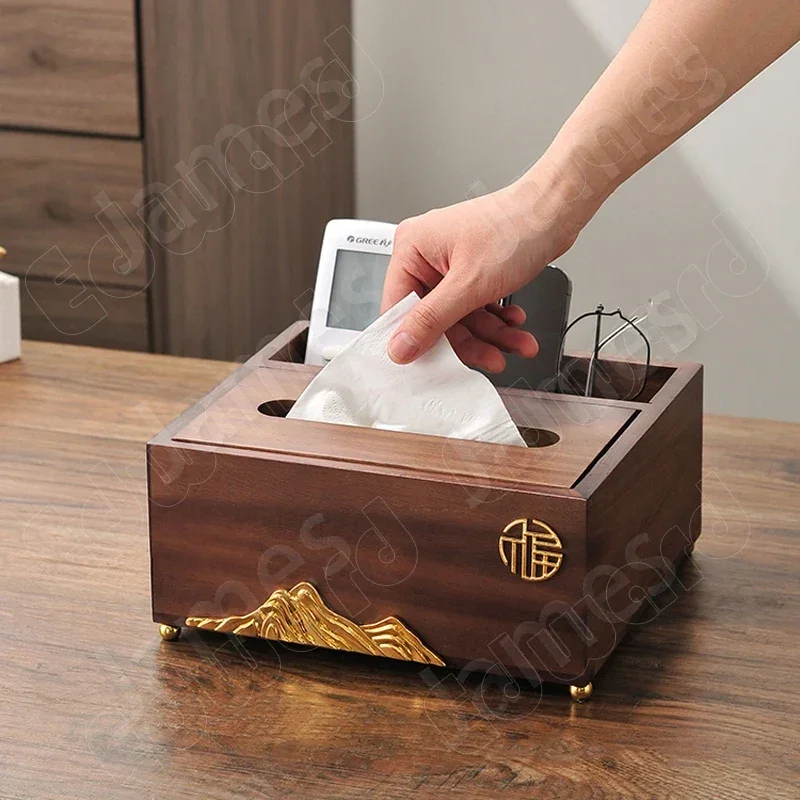 Household Use Tissue Box Solid Wood Tissue Boxes Nordic Style Classic Retro Box Decoration Drawer Boxes Desktop Tissue Boxes Jar