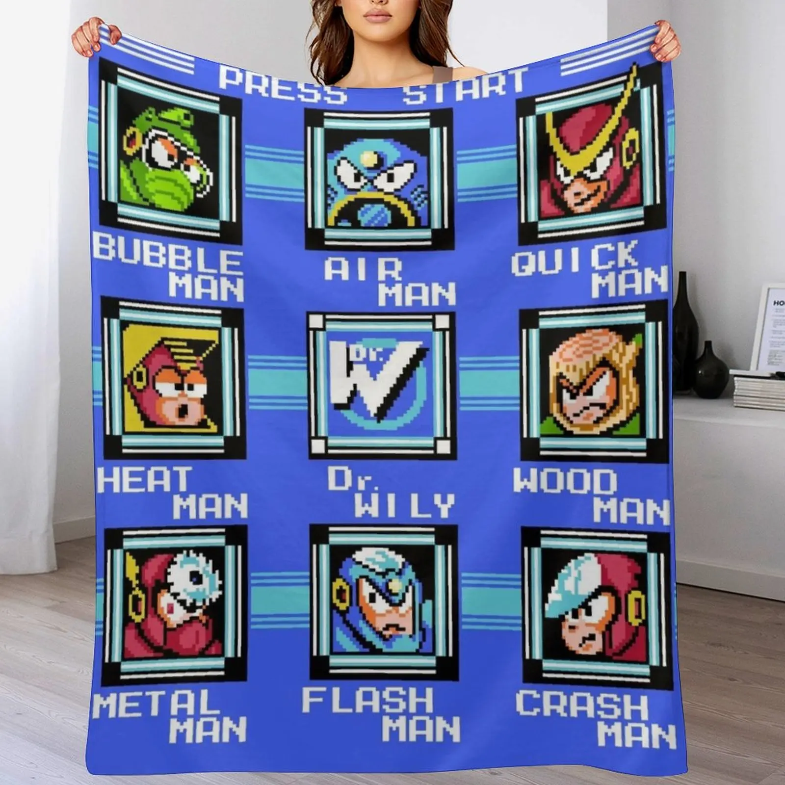 Mega Man 2 - Stage Select Throw Blanket Warm Cute Plaid Blankets