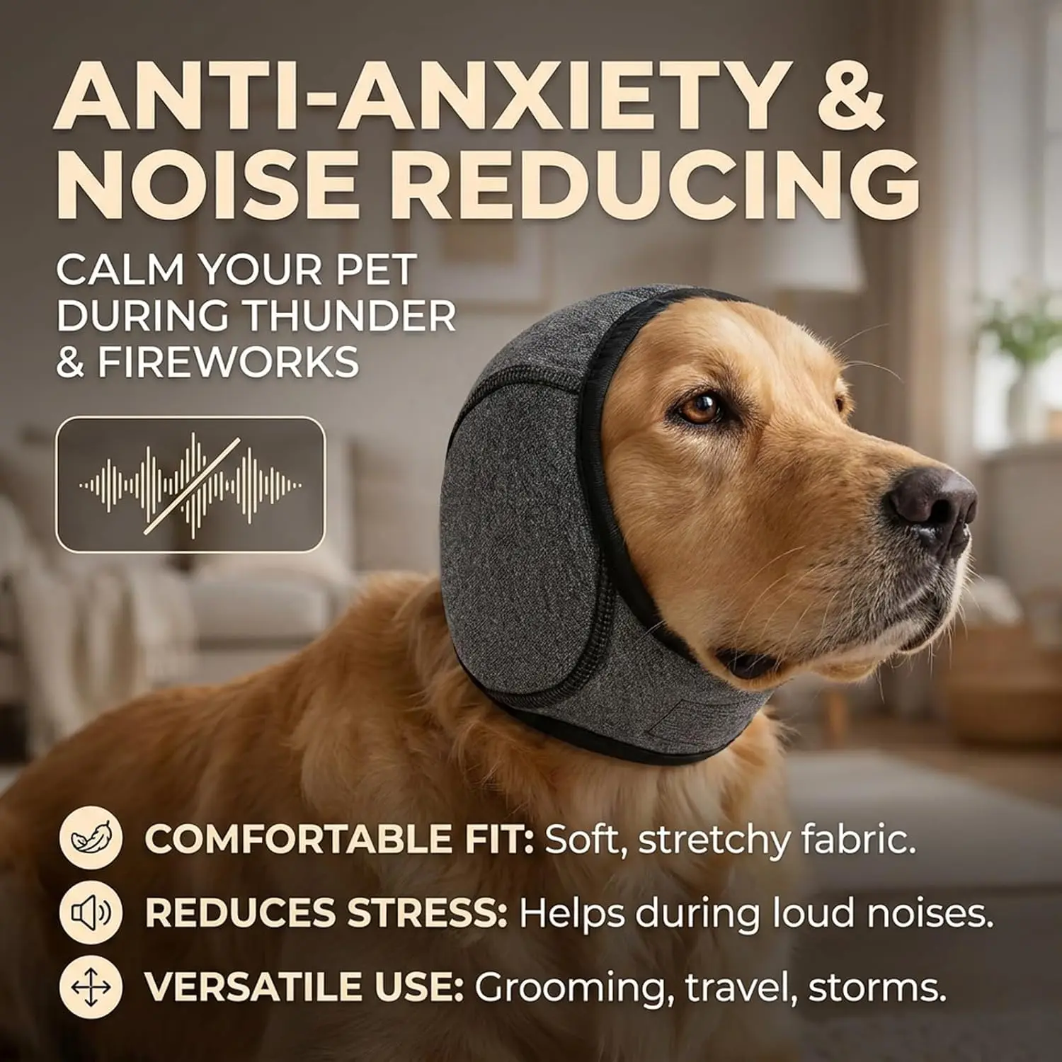 Noise Cancelling Ear Wrap Dog No Shake Ear Muffs Noise Protection Firework Thunder Vacuum, Comfortable Quiet Dogs Calming Hoodie