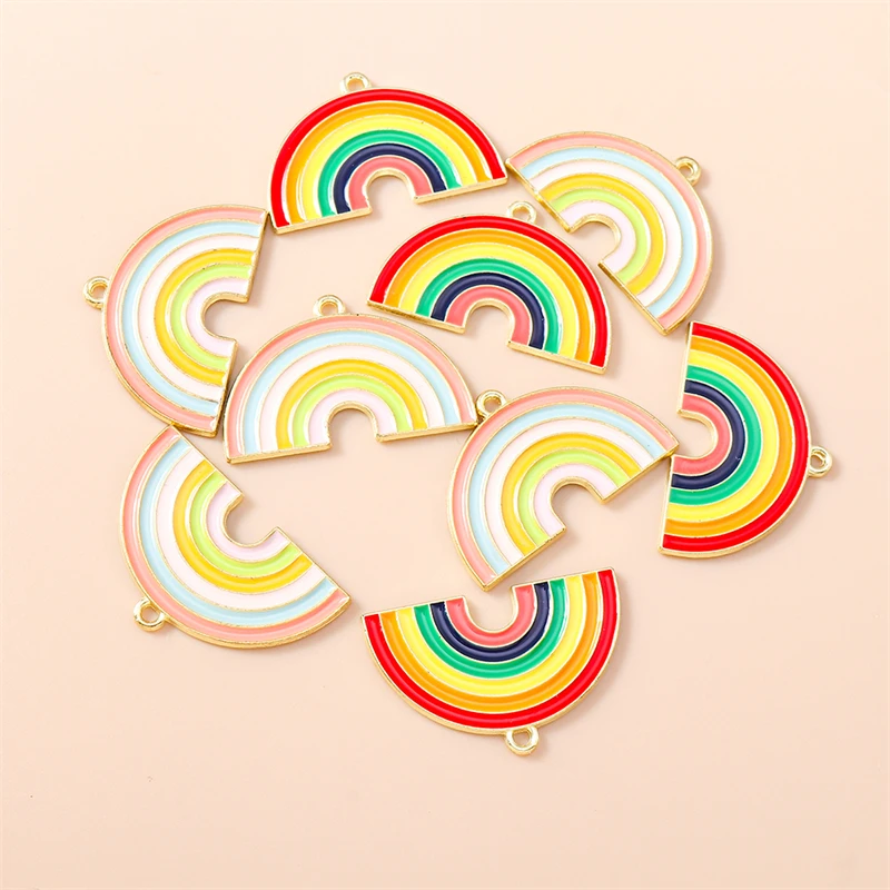

20pcs 31x20mm Cute Colorful Enamel Rainbow Charms Pendants for Earrings Necklaces Keychain DIY Crafts Jewelry Making Accessories