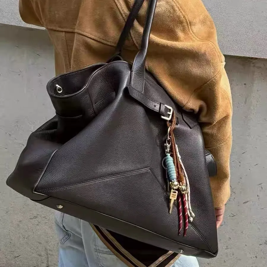 

Retro Women's PU Leather Tote Bag Frosted Cowhide Large Capacity Single Big Shoulder Hand-Held Armpit Handbag