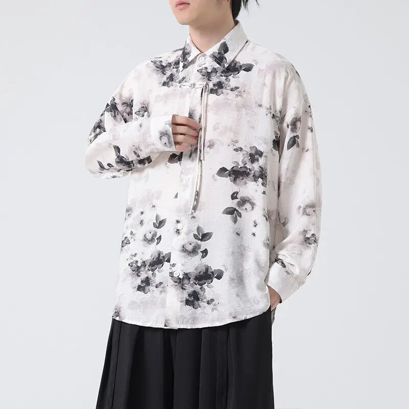 M-5XL Ink Print Chinese Button Knot Tang Suit Shirt - Elegant & Stylish Traditional Design for Men & Women Perfect for Cultural