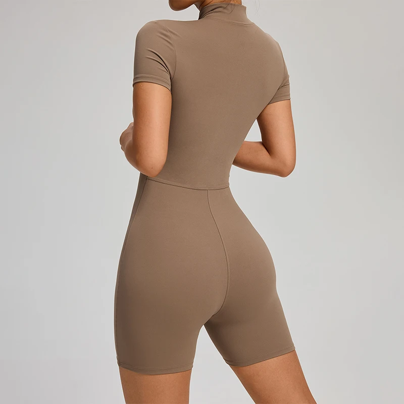TRY TO BN Combinaison de sport à fermeture éclair, manches courtes, vêtements de sport de Yoga, Fitness, entraînement, body une pièce, collants, vêtements de sport pour femmes