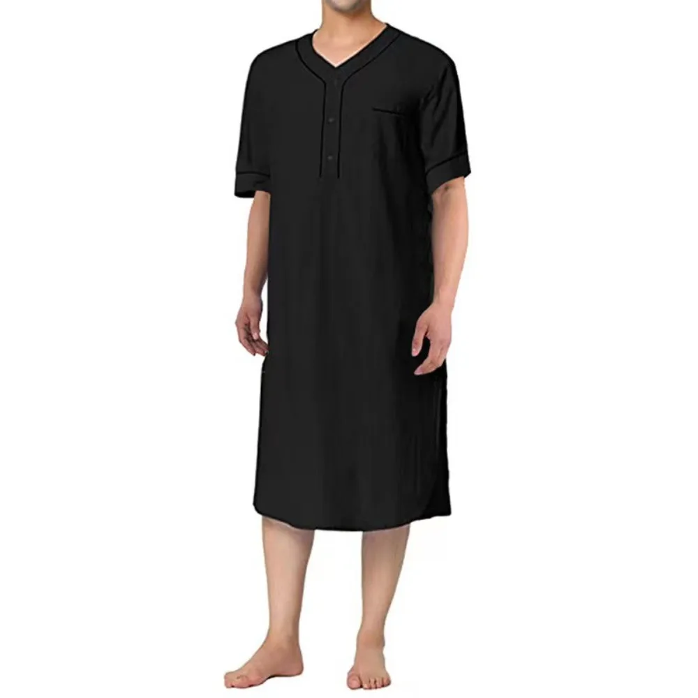 New Arrival! Muslim Middle Eastern Men's Mid-length Robe, Solid Color Loose Men's Loungewear for Ultimate Comfort