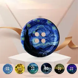 6pcs Novelty Oil Painting Style Resin DIY Buttons For Clothing Luxury Four Eye Button Overcoat Suit Decoration Sewing Accessory