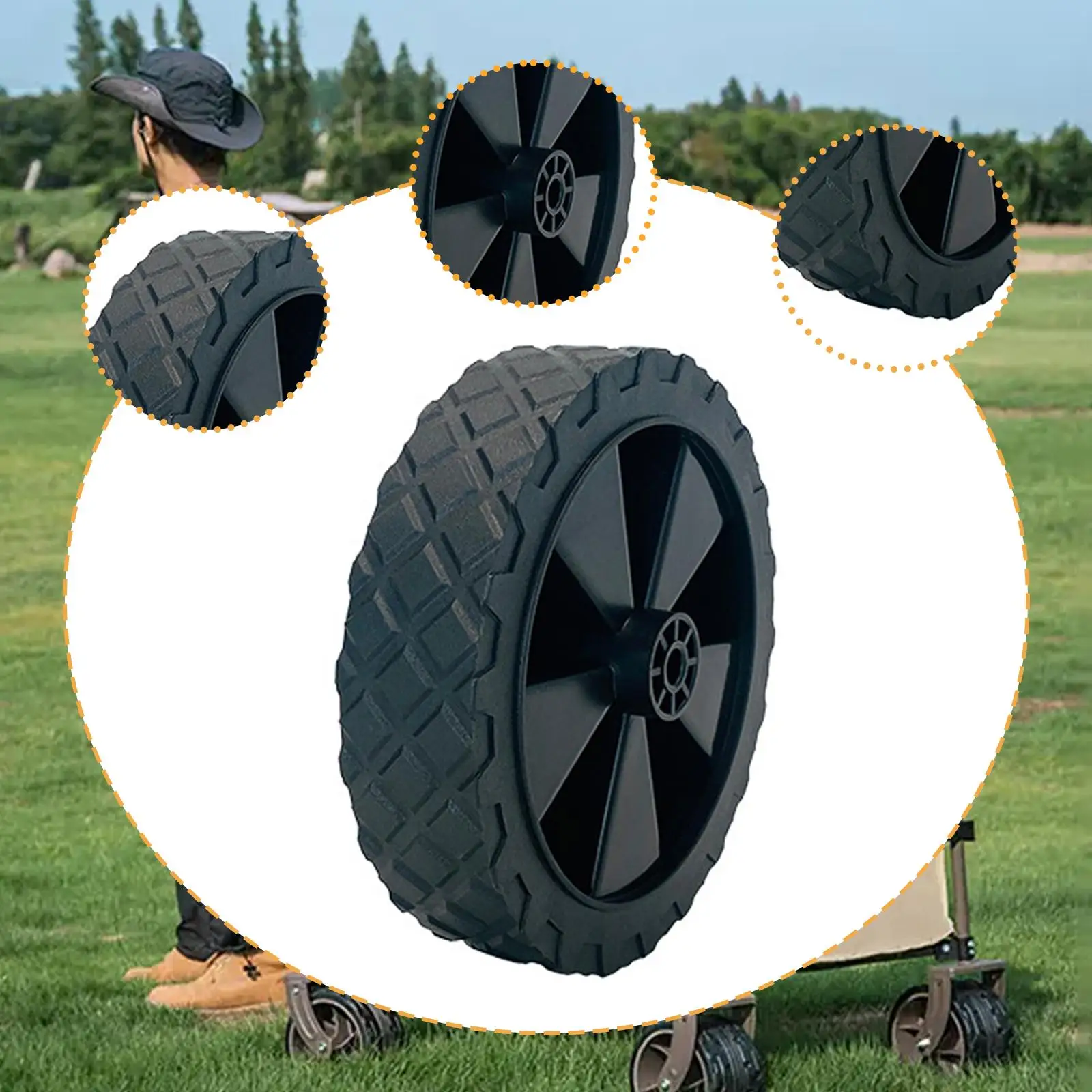 Flat Free 5 Inch Ball Bearing Replacement Wheels Solid Rubber Wheel for Folding Hand Cart Snow Blower