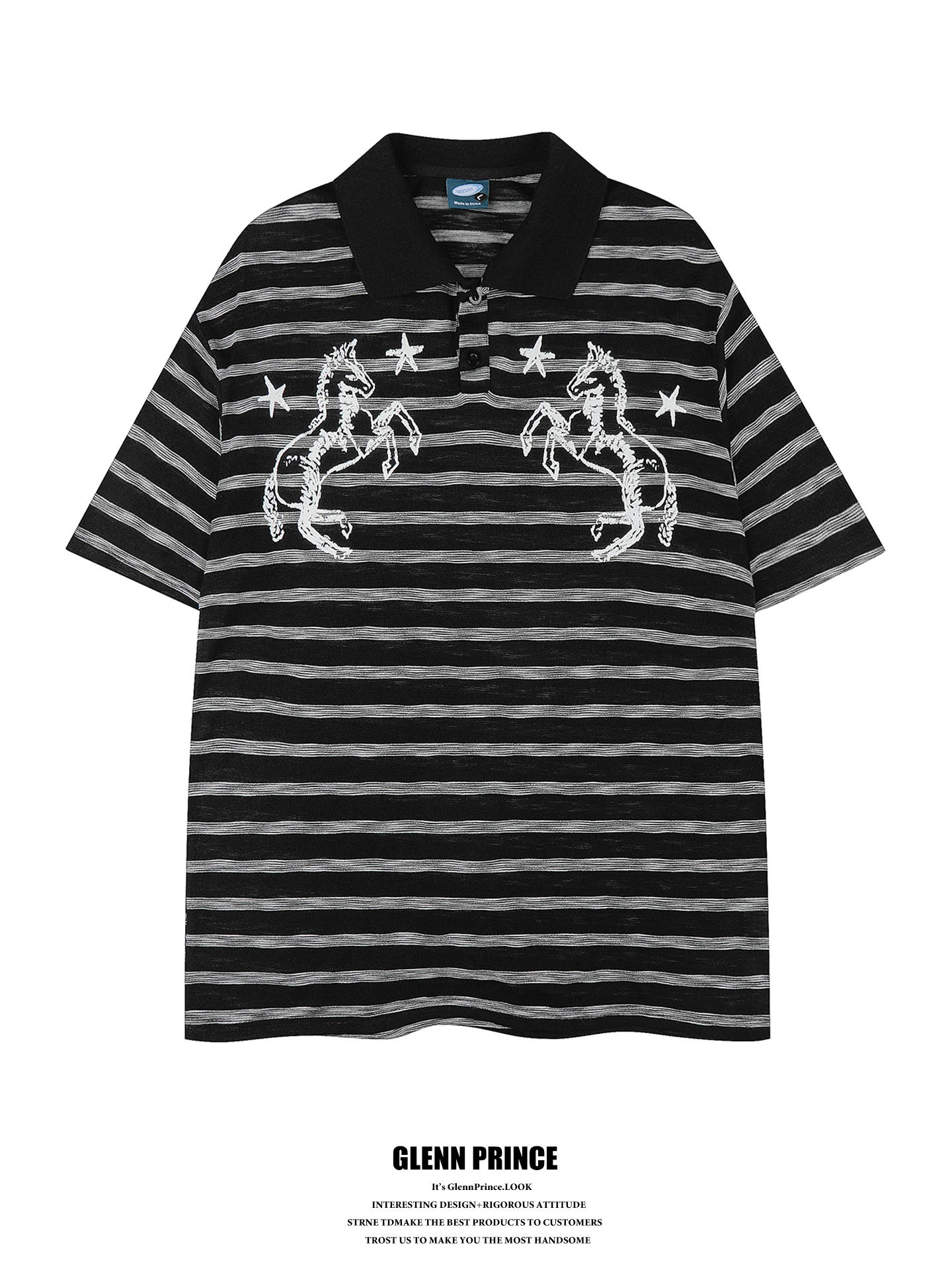 

Loose Fit Men's Short Sleeve Shirt GPstudio Stripe Print Breathable Summer Top Fashionable Casual Wear Polyester Material