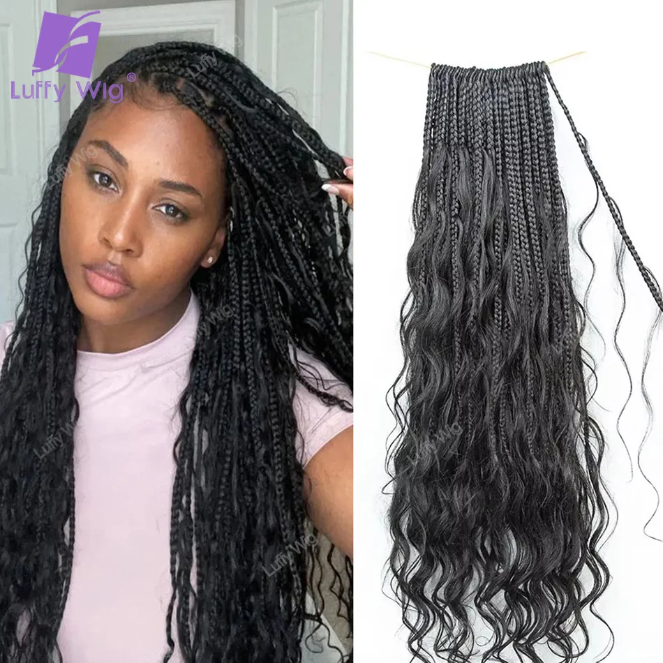 

Crochet Boho Box Braids With Human Hair Curls Synthetic Braiding Hair 30 inch Pre-looped Box Braids with Curly Ends