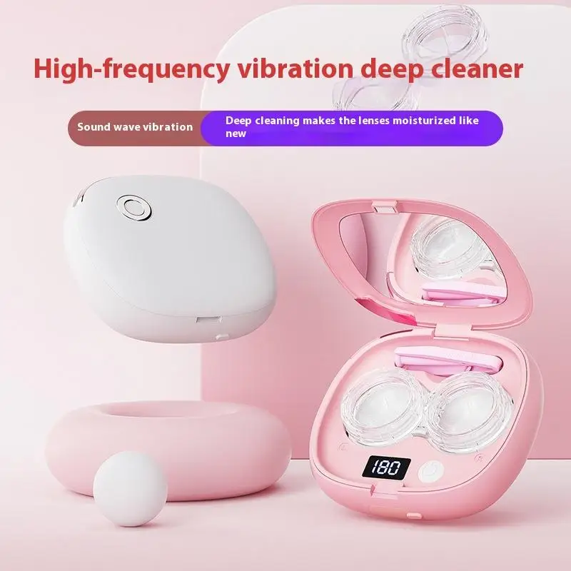 Contact Lens Ultrasonic Cleaning Machine Small Size Travel Rechargeable 3 Gear Cleaning Modes With Mirror Cleaning Box Adults