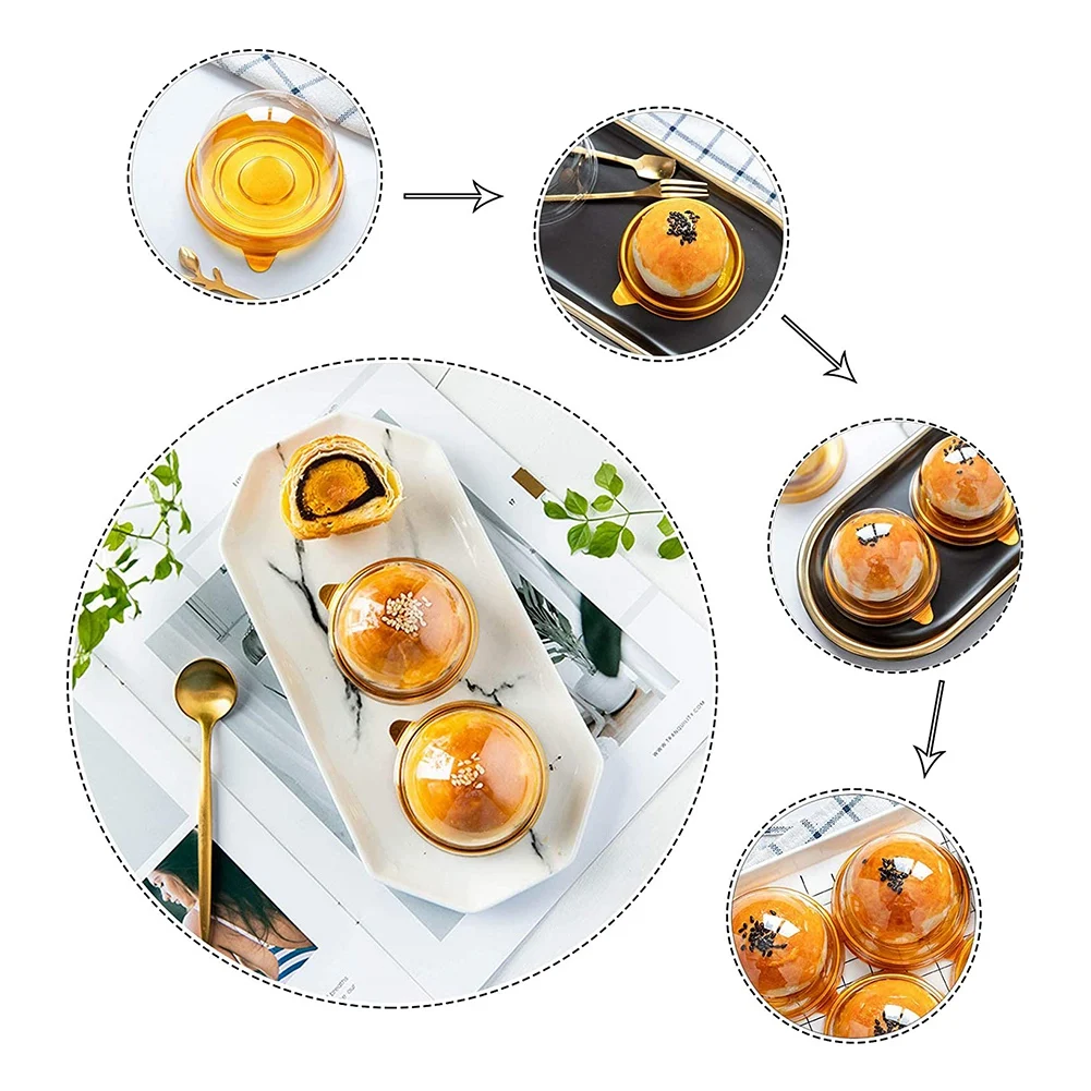 Boîte à Gâteaux Mini Chi en Plastique Transparent, Conteneur à Dessert Rond pour Gâteau de Lune, Biscuits, Muffins, Boîte breton, 100 Pièces