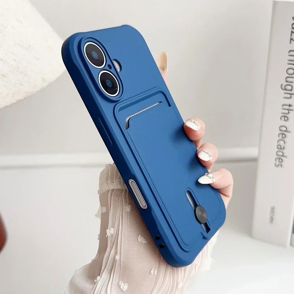 Liquid Silicone Slot Card Holder Wallet Phone Case for iPhone 16 15 14 13 12 11 Pro Max X 7 8 Plus Candy Shockproof Soft Cover