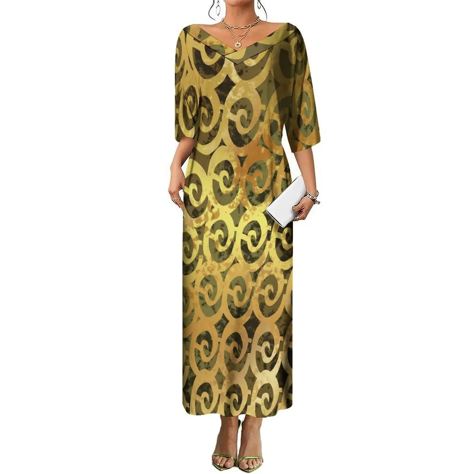 عالية الجودة هاواي الأزهار شاطئ حفلة المرأة فستان بفتحة عنق على شكل v كبير النار كوكتيل حفلة فضفاضة فستان طويل غير رسمي البولينيزية طباعة