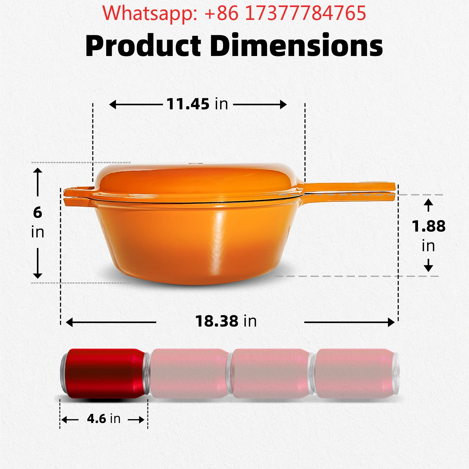 6.5QT Orange Cast Iron Pot Wholesale Cast Iron Casserole with Long Handle Enamel Nonstick Cookware with Lid Dutch Oven Stew Pot