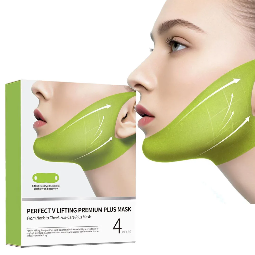 4PCS/Box Cactus V-Shaped Firming Lifting Mask Collagen Hydrating Moisturizing Gel Patches for Double Chin Cheek Care Mask