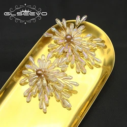 GLSEEVO Plant Leaves Crystal Earrings 2022 Creative French Romance Suitable Ladies Elegant Accessories Sweet Jewelry GE1187