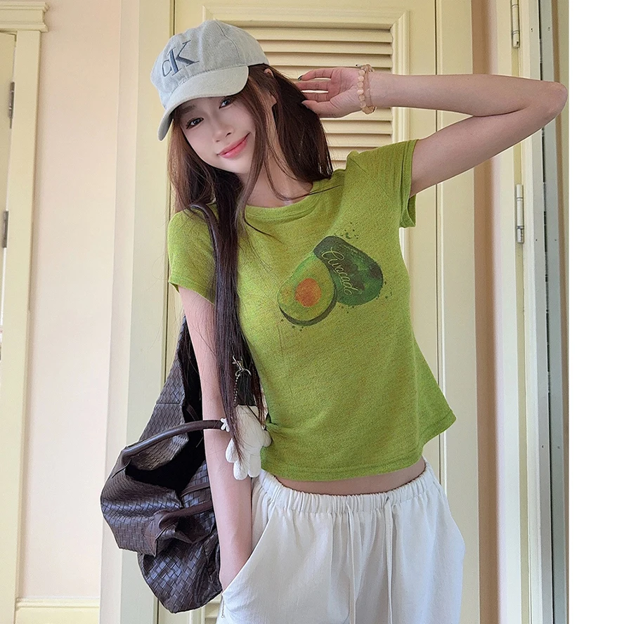 Women's Summer Casual T-shirt Bundle Cute Fruit/Marine Print Short Sleeve Crew Neck Soft Breathable Daily Wear Tops