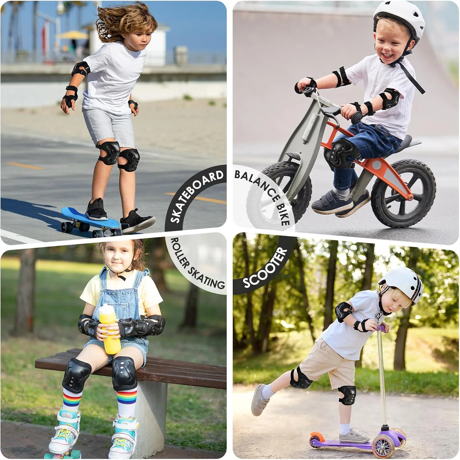 6-teiliges Schutzausrüstungsset für Kinder, Knie- und Ellbogenschützer für Rollschuhlaufen, Radfahren, Skateboard, BMX, Roller, Sport – Detail 8
