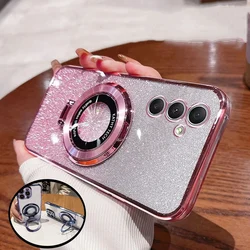 Luxury Glitter Plating Magnetic Holder Phone Case For Samsung Galaxy A51 A71 A03 A02 A02S A50 A70 A31 A21S A20 A30 Bracket Cover