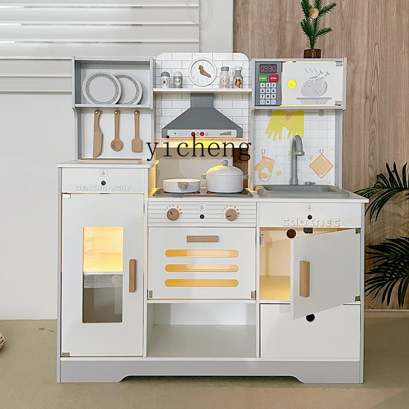 XL Children Play House Simulation Sound and Light Water Kitchen Toys Wooden Tools Cooking Kitchenware