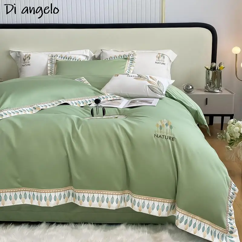 Egyptian Cotton Embroidery Bedding Set, Luxury, Soft, King, Queen Size, Duvet Cover, Bed Sheet, Pillowcases, #/L, 1200TC, 4Pcs