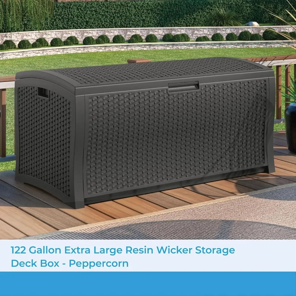 122-Gallon Extra Large Resin Wicker Outdoor Storage Deck Box, Peppercorn