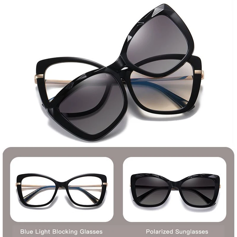 Women Magnet Clip On Optical Reading Glasses Driving Polarized Sunglasses With Anti Blue Ray Prescription Computer Glasses