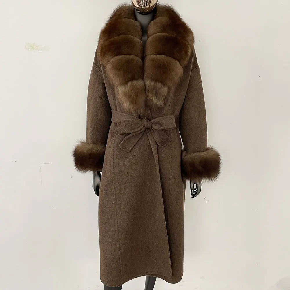 

OFTBUY Wool Coat Women Long Warm Natural Fox Fur Collar Fur Cuffs Coat Woolen Coat 2025 Autumn Winter Real Fox Fur Jacket Female