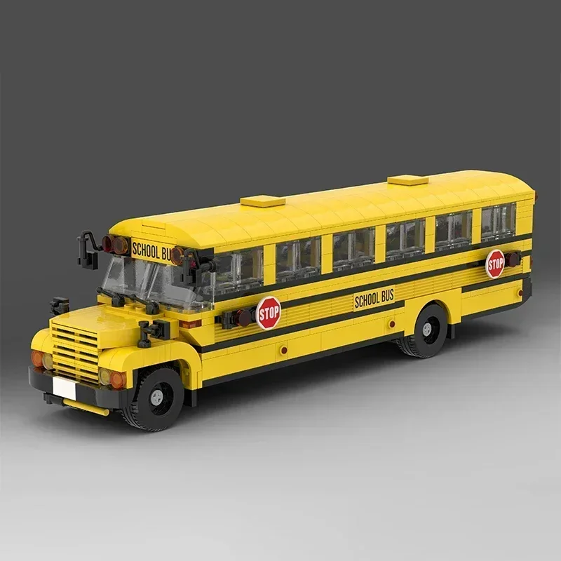 City Service Car Model MOC Building Bricks Speed Champions School Bus Modular Technology Gift Holiday Assemble Children Toy Suit