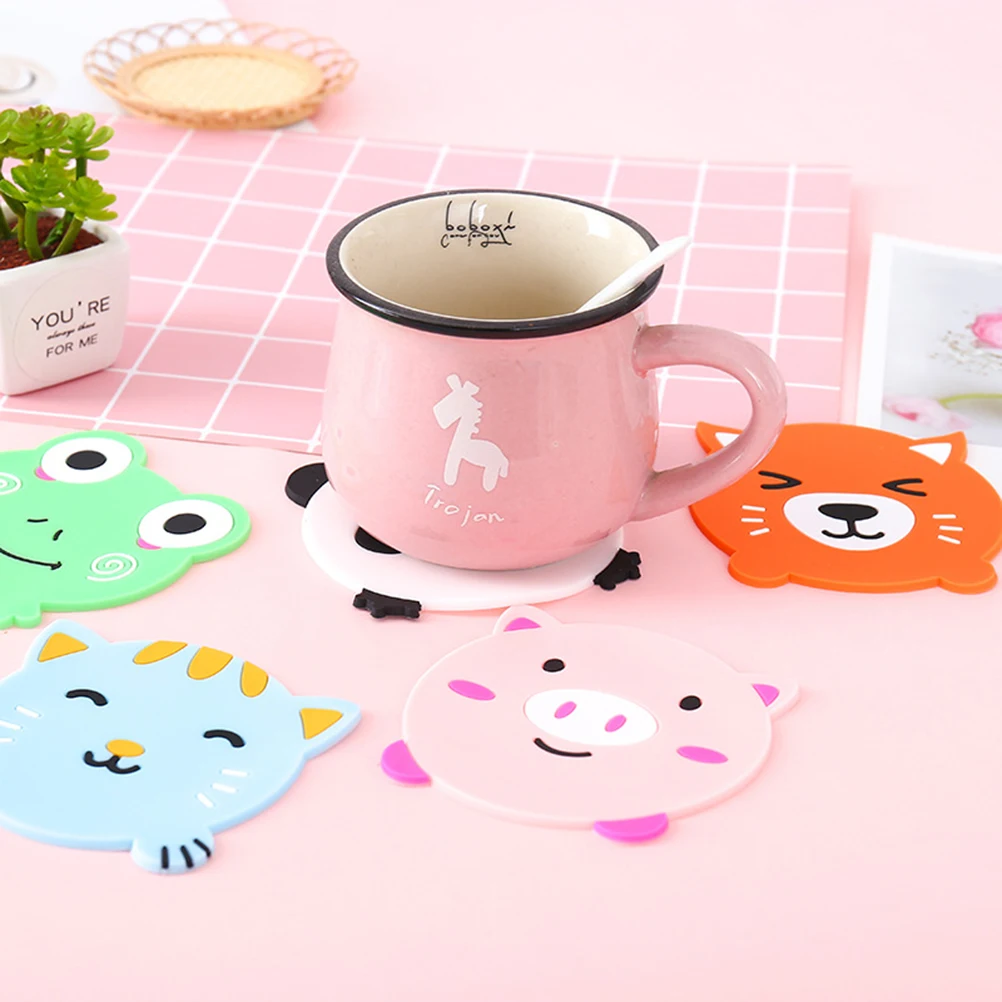 

10 Pcs Animal-shaped Coasters Pvc Creative for Drinks Modeling Pattern Pink Cartoon