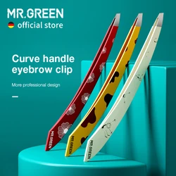 MR.GREEN-Pinzas para cejas con mango curvo, extractor de pelos finos profesional, herramientas de maquillaje, pinzas de belleza de acero inoxidable, eliminación