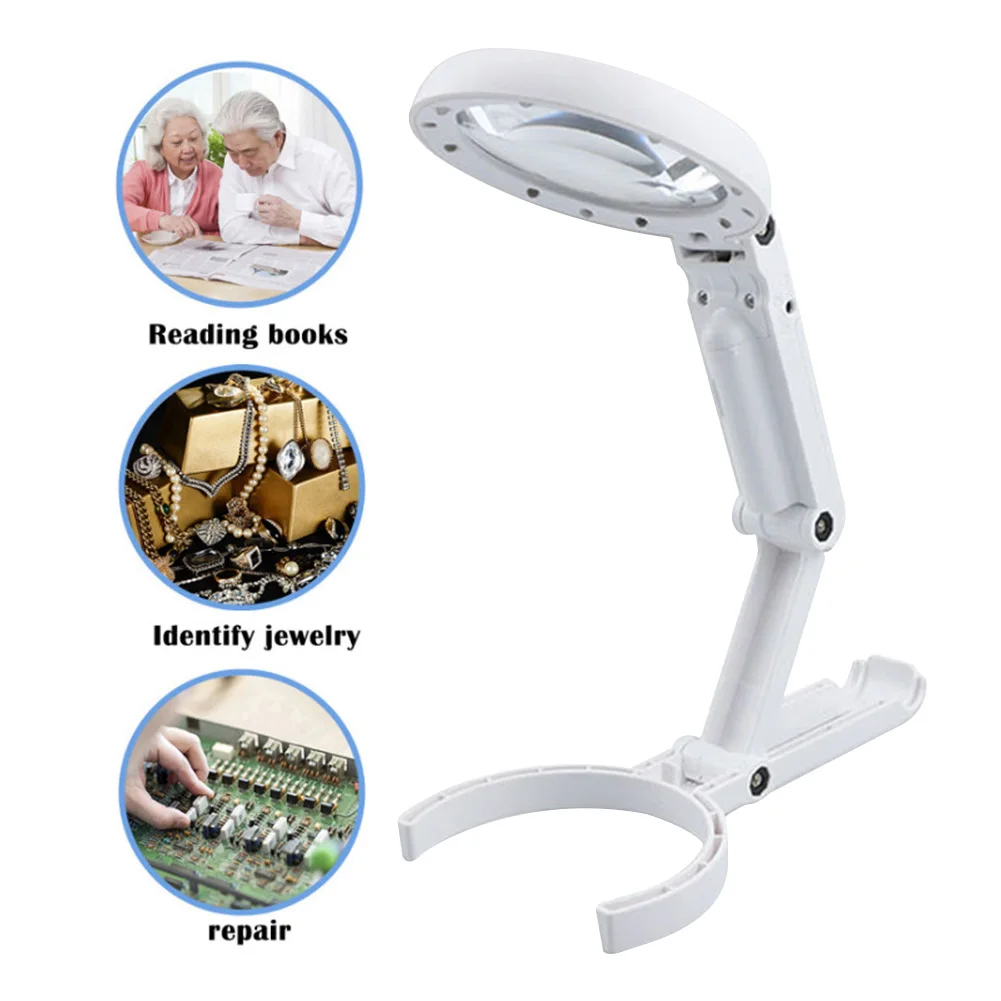 Foldable Magnifier 11X Magnifier Lamp for Newspaper 8 LED Table Desk Stand Handheld Portable Magnifying Glass Watch Repair Tool