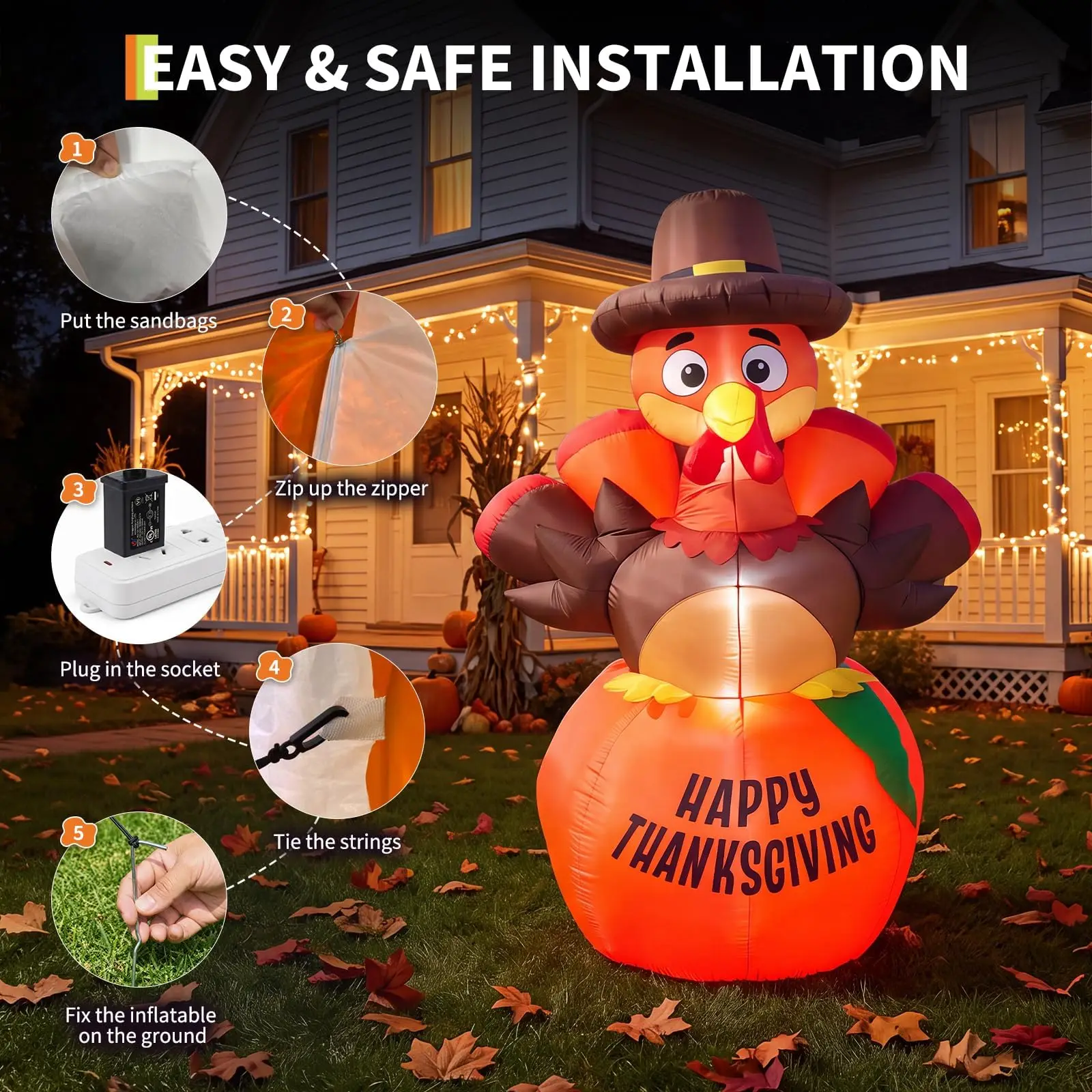 6 FT Halloween Inflatable Pumpkin Scarecrow Yard Decor
